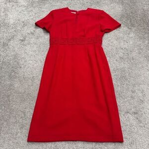 Maggy London Vintage Midi Sheath Dress Womens 2 Red Short Sleeve Keyhole Work